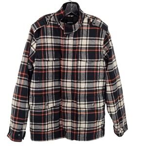 PrAna Jacket Mens Medium Black Plaid Lined Insulated Military Flannel Utility